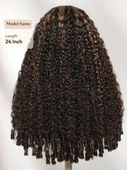 UNice Golden Brown Highlights Burmese Curly Wig With Finger Coil Ends Bye-Bye Slip™ 7×5 Lace Closure Glueless Glam-Ready Dimensional Color