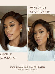 UNice Bye-Bye Slip™ 7x5 Lace Glueless Dark Chocolate Brown Side Part Yaki Straight Bob Wig with Invisi Drawstring Can Be Heated