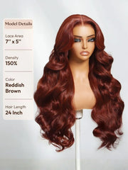 UNice 7x5 Bye Bye Slip Wig Glueless Lace 150% density Flattering Sun-Kissed Warm Tones Reddish Brown Body Wave Bleached Knots Drawstring Wig