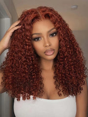 UNice Reddish Brown Burmese Curly Wig With Finger Coil Ends Bye-Bye Slip™ 7×5 Lace Closure Glueless Glam-Ready Natural Volume