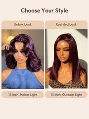 UNice 100% Human Hair Black Cherry Bye-Bye Knots™ 7x5 Lace Glueless Bob Drawstring Body Wave Wig 150% Density