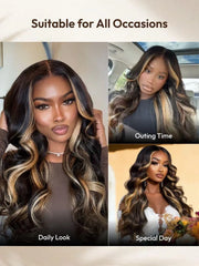 UNice 7x5 Bye-Bye Slip™ Lace Loose Wave Butterscotch Highlights Brown with Free Face Framing Bangs Wig 150% Density