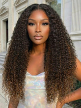 UNice 13x4 & 7x5 Bye Bye Slip™ Lace Frontal Brown with Caramel Highlights Jerry Curly Glueless Wig with Invisi Drawstring