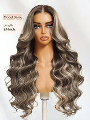 UNice 13x4 Pre-Everything™ Lace No Slip Frontal Ash Brown Blonde Highlights Loose Wave Drawstring Wig with Face Framing Layers