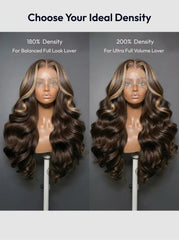 UNice 360 HD Lace Pre-plucked Luxury Raw Virgin Hair Chocolate Brown Balayage Body Wave Wig with Money Piece Highlights