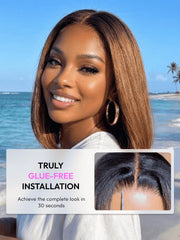 UNice 7x5 Bye Bye Slip & 13x4 Pre-Everything Lace Black to Chestnut Brown Ombre Yaki Straight Wig With Invisi Drawstring