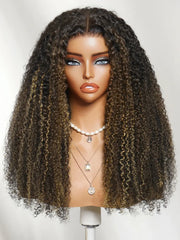 UNice 7x5 Bye Bye Slip™ Lace Black with Blonde and Caramel Highlights Full Curly Wig with Defined Curls For Beginners