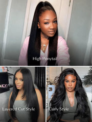 UNice 7x5 Bye Bye Slip™ Yaki Straight Black Glueless Wig With Flexible Drawstring