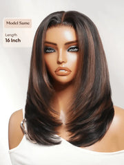UNice Bye Bye Slip™ 7x5 Lace Chocolate Brown with Auburn Highlights Shoulder Length Layered Bob Glueless Wig