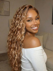 UNice 7x5 Lace Bye Bye Slip™ 200% Density Honey Blonde Highlights Water Wave Wig with Invisi Drawstring