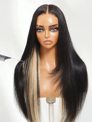 UNice Bye-Bye Slip™ 7x5 Lace Black with Blonde Peekaboo Highlights Layered Straight Wigs with Invisi Drawstring 150% Density
