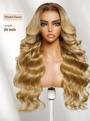 UNice 7x5 Bye-Bye Slip™ Lace Honey Blonde With Brown Roots Body Wavy Wigs with Face-Framing Layers