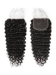 Unice Deep Wave 4 Bundles with 5x5 Free Part HD Lace Closure Natural Black
