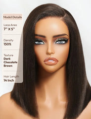 UNice Bye-Bye Slip™ 7x5 Lace Glueless Dark Chocolate Brown Side Part Yaki Straight Bob Wig with Invisi Drawstring Can Be Heated