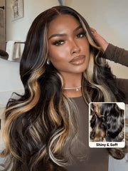UNice 7x5 Bye-Bye Slip™ Lace Loose Wave Butterscotch Highlights Brown with Free Face Framing Bangs Wig 150% Density