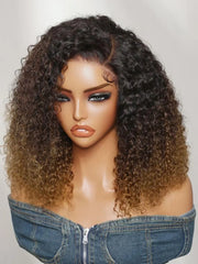UNice 7x5 Bye Bye Slip™ Lace Dark Brown to Golden Caramel Ombre Curly Glueless Wig with Invisi Drawstring