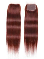 UNice Dark Auburn Straight Remy Human Hair 3 Bundles With Closure Deal