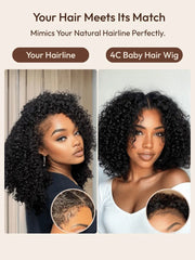UNice 7x5 Lace Bye Bye Slip Glueless Wig Black Kinky Curly Wig With 4C Baby Hair 150% Density Drawstring Wig