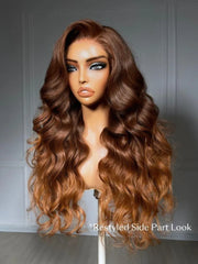UNice 13x4 Bye Bye Slip™ Lace Frontal Auburn Copper Ombre Body Wave Glueless Wig with Invisi Drawstring