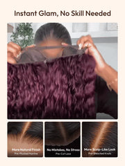 UNice 13x4 Bye-Bye Slip™ Lace Frontal Black Cherry Water Wave Glueless Drawstring Wig 100% Human Hair 150% Density