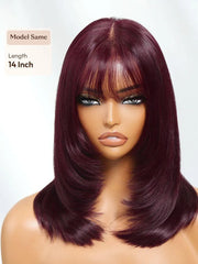 UNice Bye-Bye Slip™ 7x5 Lace Black Cherry Layered Wolf Cut with Wispy Bangs Drawstring Wig