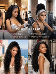 UNice Water Wave In Natural Black 2-In-1 Switch™ Breathable Headband Wig with Flexible Drawstring