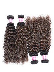 UNice #FB30 Brown Balayage Highlight 4Pcs Jerry Curly Human Hair Bundles