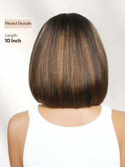 UNice 2x4 Lace Closure Black with Brown Highlights Yaki Straight Bob Wig with Bangs Chin-Length