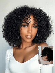 UNice 7x5 Lace Bye Bye Slip™ Natural Black Afro Kinky Curly with Finger Coil Ends Drawstring Wig 180% Density