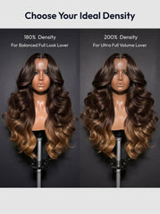 UNice 360 HD Lace Pre-plucked Luxury Raw Virgin Hair Chocolate Brown to Caramel Honey Blonde Ombre Body Wave Wig