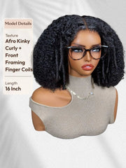 UNice 7x5 Lace Bye Bye Slip™ Natural Black Afro Kinky Curly with Finger Coil Ends Drawstring Wig 180% Density