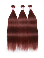 UNice Dark Auburn Straight Remy Human Hair 3 Bundles With Closure Deal