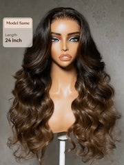 UNice 13x4 Bye Bye Slip™ Lace Frontal Soft Ombre Caramel Brown Balayage Body Wave Wig with Invisi Drawstring