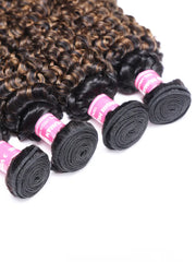 UNice #FB30 Brown Balayage Highlight 4Pcs Jerry Curly Human Hair Bundles