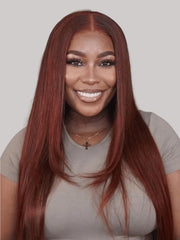 UNice Dark Auburn Straight Remy Human Hair 3 Bundles With Closure Deal