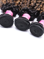 UNice #FB30 Brown Balayage Highlight 3Pcs Jerry Curly Human Hair Bundles