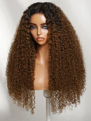 UNice 7x5 Bye Bye Slip™ Lace Warm Caramel Brown with Dark Roots Natural Afro Curly Wig with Invisi Drawstring