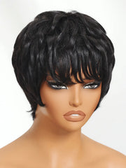 UNice Short Pixie Cut Human Hair Glueless Wig With Full Bangs