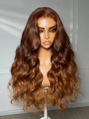 UNice 13x4 Bye Bye Slip™ Lace Frontal Auburn Copper Ombre Body Wave Glueless Wig with Invisi Drawstring