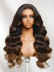 UNice 13x4 Bye Bye Slip™ Lace Frontal Dark to Brown Ombre with Caramel Blonde Ends Yaki Body Wave Glueless Wig