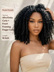 UNice 7x5 Lace Bye Bye Slip™ Natural Black Afro Kinky Curly with Finger Coil Ends Drawstring Wig 180% Density