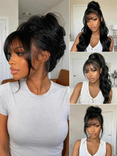 UNice 7x5 & 13x4 Bye-Bye Slip™ Pull & Go Black Fluffy Loose Wave Wispy Bangs Glueless Wig with Flexible Drawstring