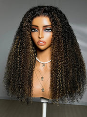 UNice 7x5 Bye Bye Slip™ Lace Black with Blonde and Caramel Highlights Full Curly Wig with Defined Curls For Beginners