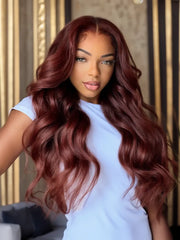 UNice Dark Auburn Body Wave Remy Human Hair 3 Bundles With Closure Deal