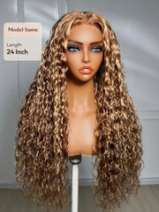 UNice 7x5 Lace Bye Bye Slip™ 200% Density Honey Blonde Highlights Water Wave Wig with Invisi Drawstring
