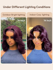 UNice 100% Human Hair Black Cherry Bye-Bye Knots™ 7x5 Lace Glueless Bob Drawstring Body Wave Wig 150% Density