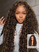 UNice 100% Human Hair Bye-Bye Knots™ 7x5 Lace Dark Toffee Brown with Auburn Highlights Water Wave Wig with Invisi Drawstring