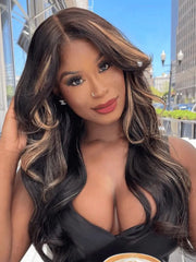 UNice 7x5 Bye-Bye Slip™ Lace Loose Wave Butterscotch Highlights Brown with Free Face Framing Bangs Wig 150% Density
