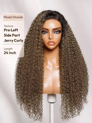 UNice 7x5 Bye Bye Slip™ Lace Ash Brown With Dark Roots Curly Glueless Wig with Invisi Drawstring