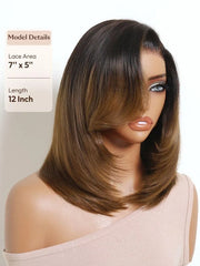 UNice Chestnut Brown Ombre Side Part Layered Bob Wig Bye-Bye Slip™ 7×5 Lace Closure Glueless Glam-Ready Seamless Blend Sophisticated Style